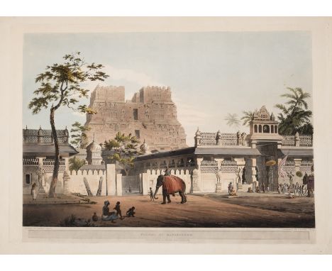 Salt (Henry) Pagoda at Ramisseram, etching and aquatint, by J. Buck, with vibrant hand-colouring, on thick wove paper without