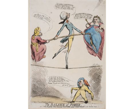 Gillray (James) The Balance of Power. -or- "The Posterity of the Immortal Chatham, turn'd Posture Master", etching with hand-