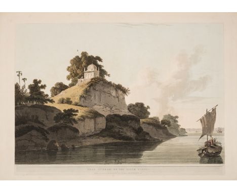 Daniell (Thomas) Near Currah, on the River Ganges, from Oriental Scenery, etching and aquatint with full hand-colouring, an e