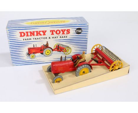 Dinky Toys model 27AK farm tractor &amp; hay rake, boxed