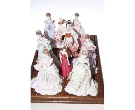 Six Royal Worcester 'Splendour at Court' figures, Royal Doulton 'Aires' and Coalport 'Madam Butterfly' (8)
