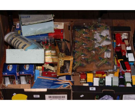 Two boxes of model vehicles, aircraft, etc