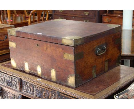 Teak and brass bound trunk, 75cm by 36.5cm