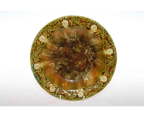 Linthorpe Pottery moulded green glazed plate, shape no. 1896