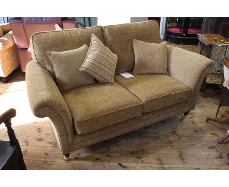 Little used Parker Knoll two seater settee in light brown fabric