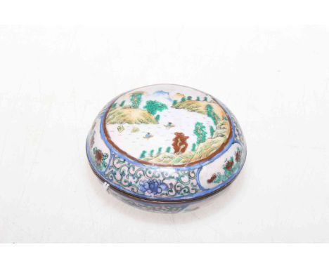 Small Chinese enamel box decorated with river scene