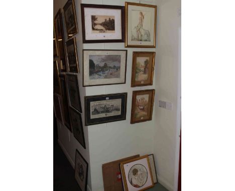 Will Outhwaite, pair framed watercolours, Tom Carr signed print and collection of Durham and other prints
