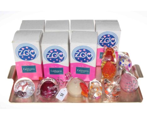 Eight Caithness glass zoo paperweights with seven boxes