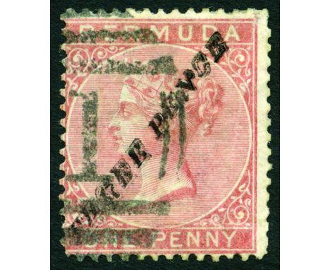 1874 3d on 1d rose-red, surcharge Type 6 with 'P' and 'R' different type, used with numeral cancel '1'. BPA pink Certificate 