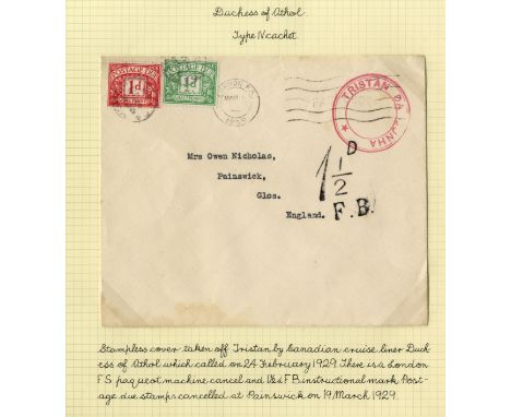 1929 cover to UK carried on board the 'Duchess of Athol', with a good strike of the Type IV cachet in magenta at top right, o