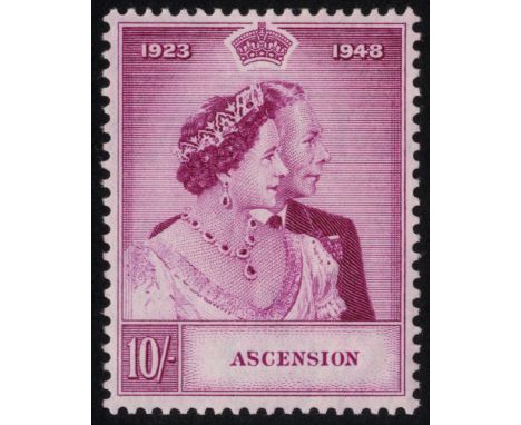1948 10/- Wedding, unmounted mint with Pl. 1 R1/3 distorted first 'S' in ASCENSION.  SG 51