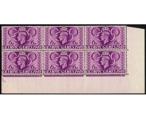 1948 6d Olympics bottom three rows of sheet from Cyl. 9 stop, showing 'HLP' retouches below R20/4-6, unmounted mint, with min