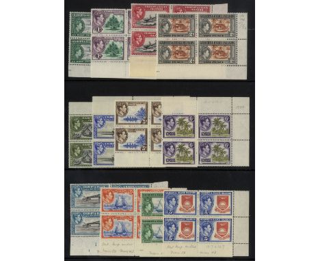 1939-55 set in unmounted mint corner blocks of four, all Plate blocks save for the 2½d, 3d and 6d blocks which are the first 