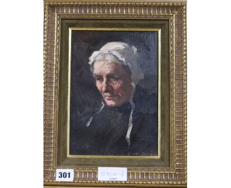 Henry Raeburn Dobson, oil on canvas, portrait of an elderly woman, signed, 9 x 6.5in.