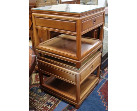 A pair of Chinese hardwood square topped lamp tables W.61cm