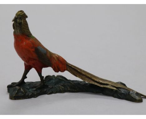 A cold painted bronze of a pheasant