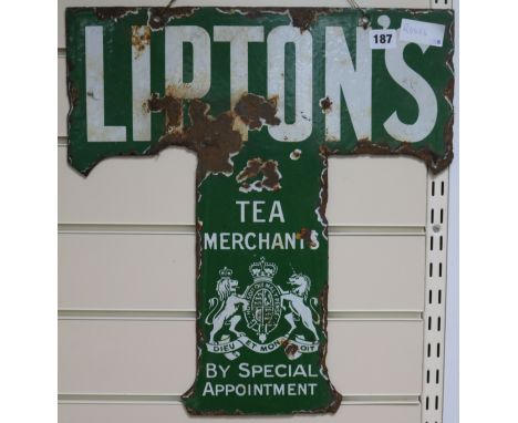 An enamel 'Lipton's Tea' two sided sign 47 x 44cm