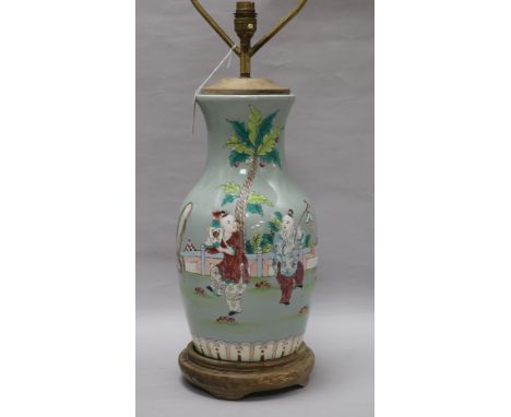 A Chinese style celadon vase lamp base height 76cm