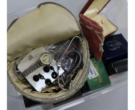 A collection of silver and costume jewellery, wristwatches, etc., to include a Goodwood/Concorde stickpin, various Australian