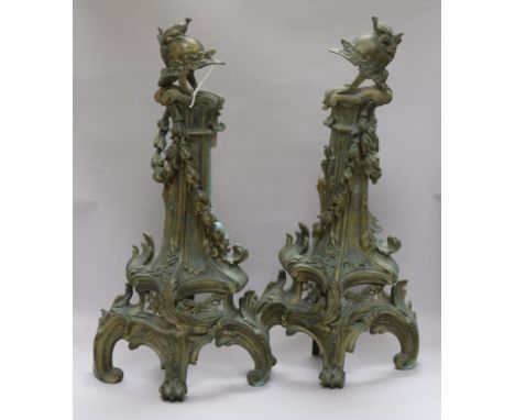 A pair of Louis XV revival bronze chenet height 54cm