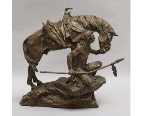 A bronze group of an Indian and horse, signed McCain height 29cm