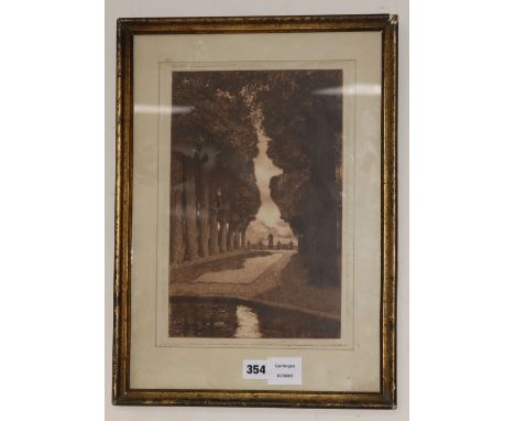 Henry Meunier, sepia etching, view of parkland, inscribed in pencil, 12.5 x 8in.