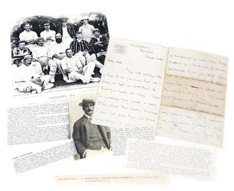 Grantham Interest. A letter from John Auger Dixon, Right Hand Batsman who was born in Grantham in 1861, and played first clas