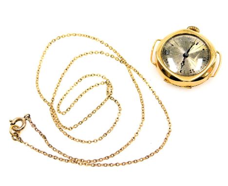 A Dreadnought lady's 18ct gold cased watch head, circular champagne dial with engine turned decoration, bearing Arabic numera
