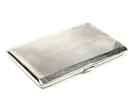 A George VI silver cigarette case, with engine turned decoration, presentation engraved, London 1937, 5.39oz. 