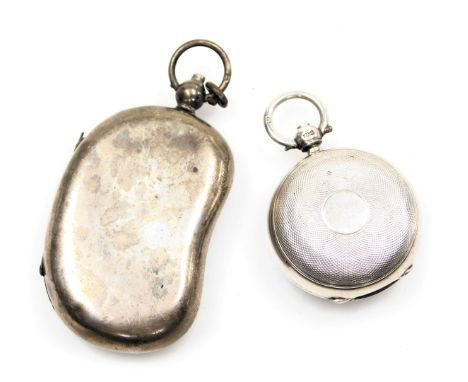 A Victorian silver sovereign case, of pocket watch form, with engine turned decoration, Birmingham 1883, and a George V silve