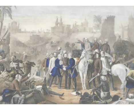 A 19thC lithograph, of an after battle scene, possibly General Gordon in India, 40.5cm x 56cm.