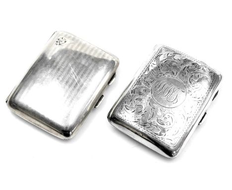 A George V silver cigarette case, with foliate engraving, circular reserve monogram engraved, Birmingham 1924, and a further 