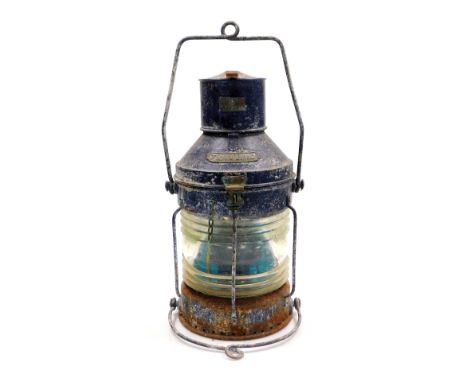 A 20thC Meteorite Trawling ship's lantern, with blue metal casing, serial number P112246, 51cm high. 