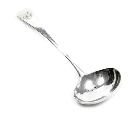 A George III silver Old English pattern cream ladle, initial engraved, Solomon Hougham, London 1797, 1.54oz.