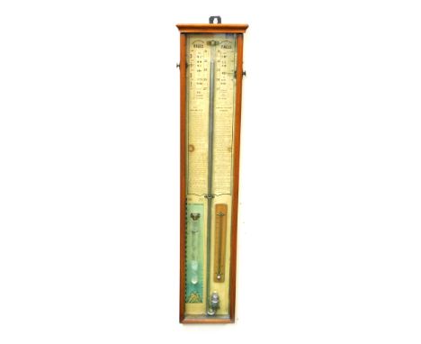 A late Victorian mahogany cased Admiral Fitzroy's barometer with thermometer and atmosphere measure, on a detailed backing sh