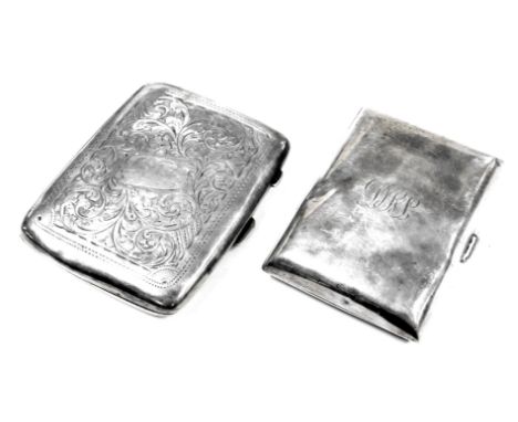 A George V silver cigarette case, with foliate engraving, vacant banner reserve, Birmingham 1919, and a further cigarette cas