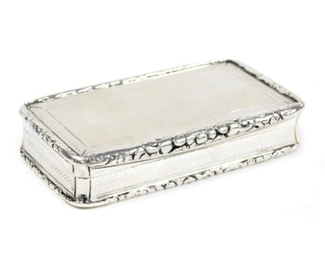 A George IV silver snuff box, with engraved decoration, within a gadrooned rim, gilt interior, Nathaniel Mills, Birmingham 18