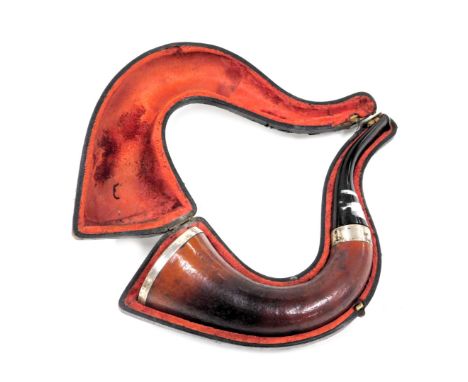 A late 19thC briarwood Sherlock Homes pipe, with plated mounts, cased, 19cm wide. 