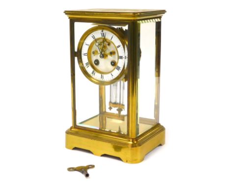 A late 19thC French brass cased regulator clock, by Hy Marc of Paris, circular brass dial with enamel chapter ring bearing Ro