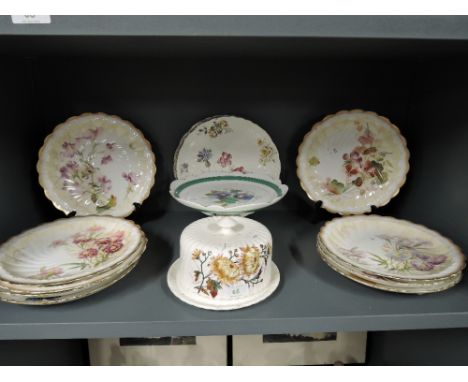 A collection of cabinet plates including Cresent, etc and a ceramic cheese dome