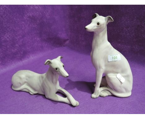 Two vintage ceramic figure animal studies of Greyhound dog by Charisma