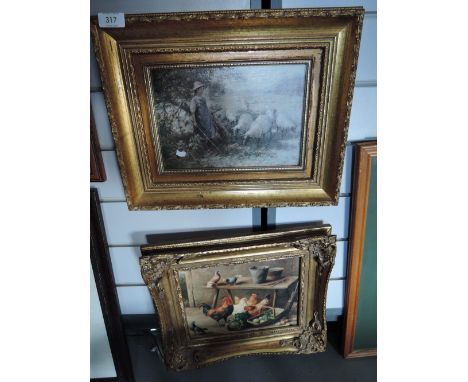 Two vintage prints in elaborate gilt and plaster style frames