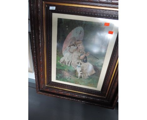 A vintage print in period carved oak frame