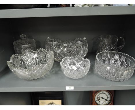 A selection of vintage clear cut and crystal glass wares