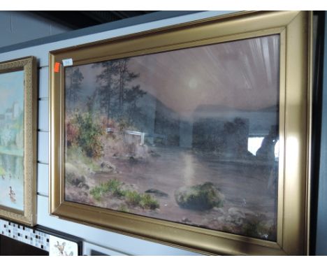 A vintage watercolour in period frame depicting rural landscape