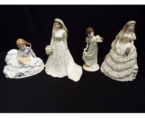 A collection of ceramic figurines to include three Coalport figurines entitled The Queen, Princess Alexandra and Innocence an