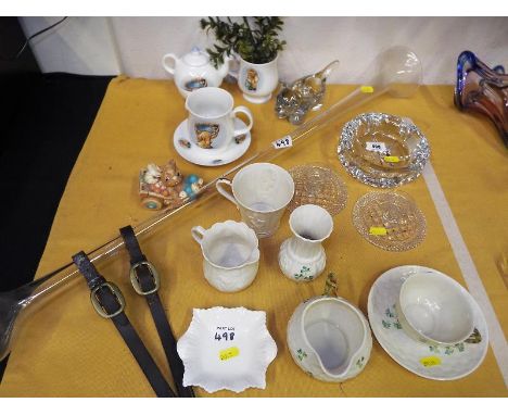 A good mixed lot to include a yard of ale, glassware, a collection of ceramic Pendelfin tableware and Belleek tableware (qty)
