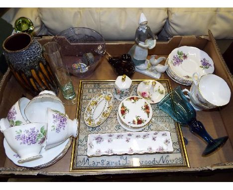 A mixed lot to include framed tapestry, Royal Albert Old Country Roses pin dish, Limoges Le Tallec, Paris pin dish, Royal Wor