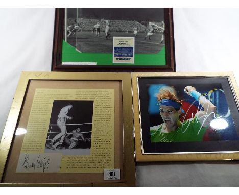 Sporting signatures - Henry Cooper, a framed print Cooper -v- Clay / Ali with original signature,  a framed colour print Rafa