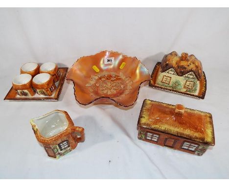 A collection of Price Kensington ceramic tableware decorated in the Cottage Ware pattern, a Carnival glass bowl and similar